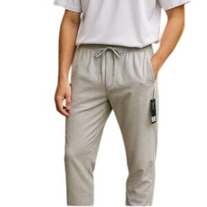 DUNNES UK NWT Mens Grey Relaxed Linen Trousers Drawstring Elastic Waistband XL